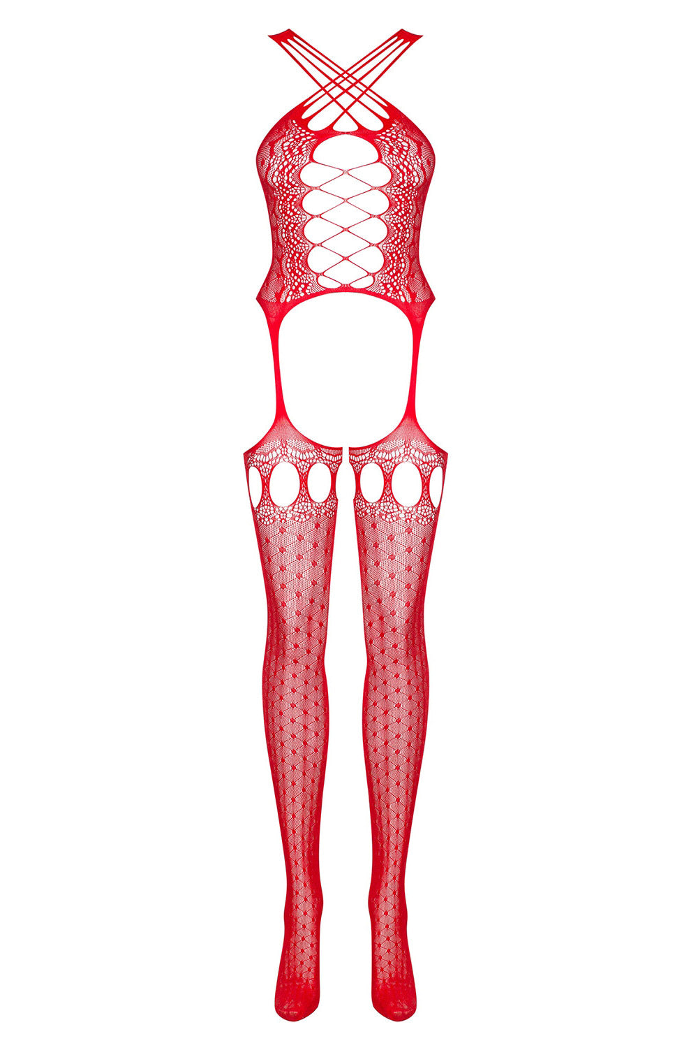 Эротический бодистокинг с имитацией шнуровки G313 red