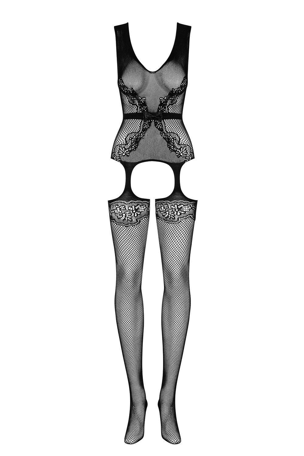 Ажурный бодистокинг с бантиком F217