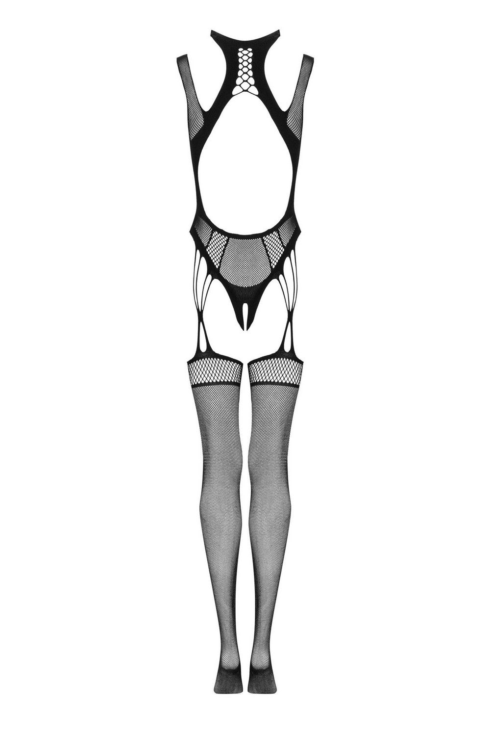 Ажурный бодистокинг с имитацией чулок G327 black