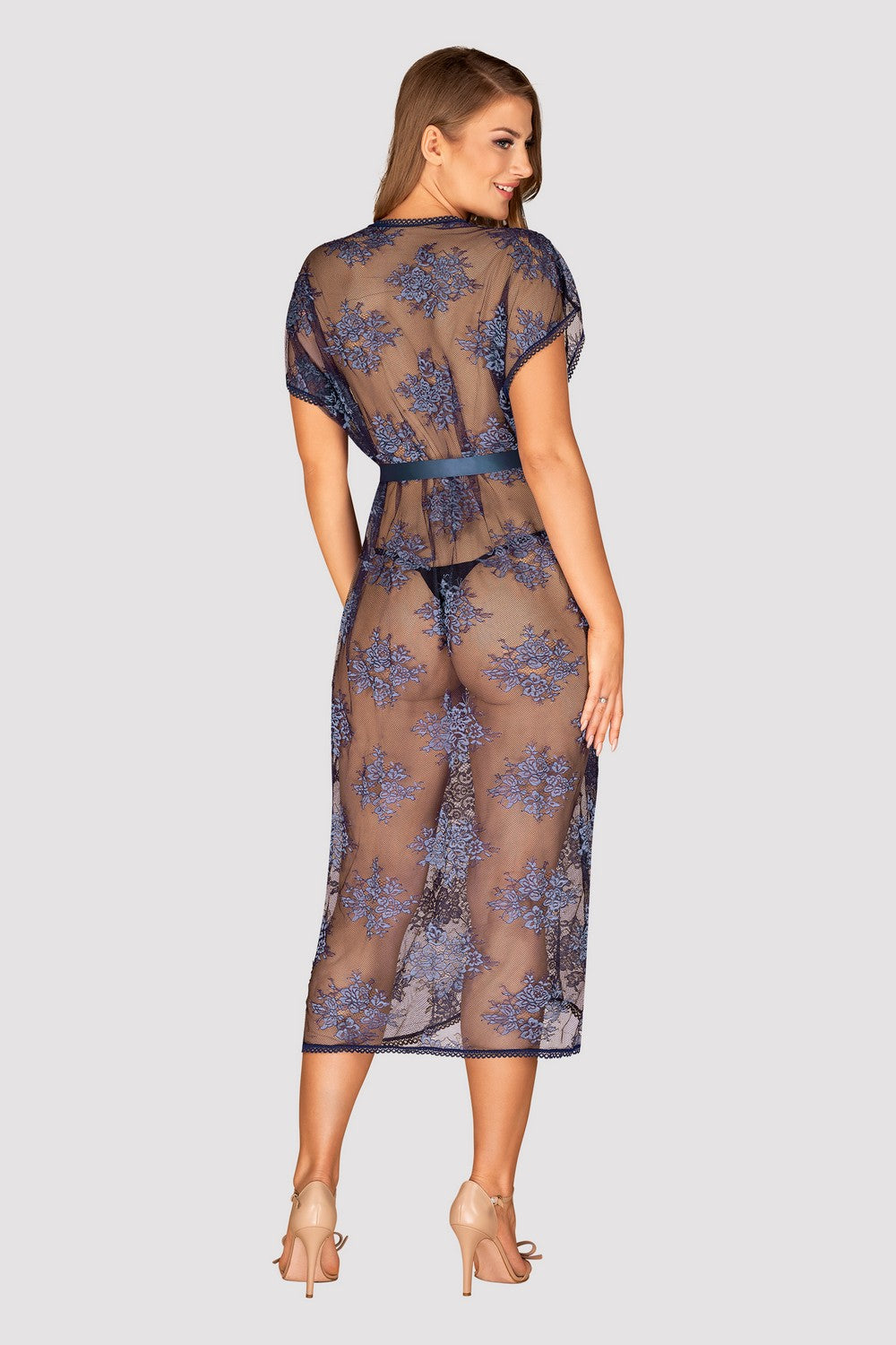 Кружевной пеньюар с атласным поясом Flowlace