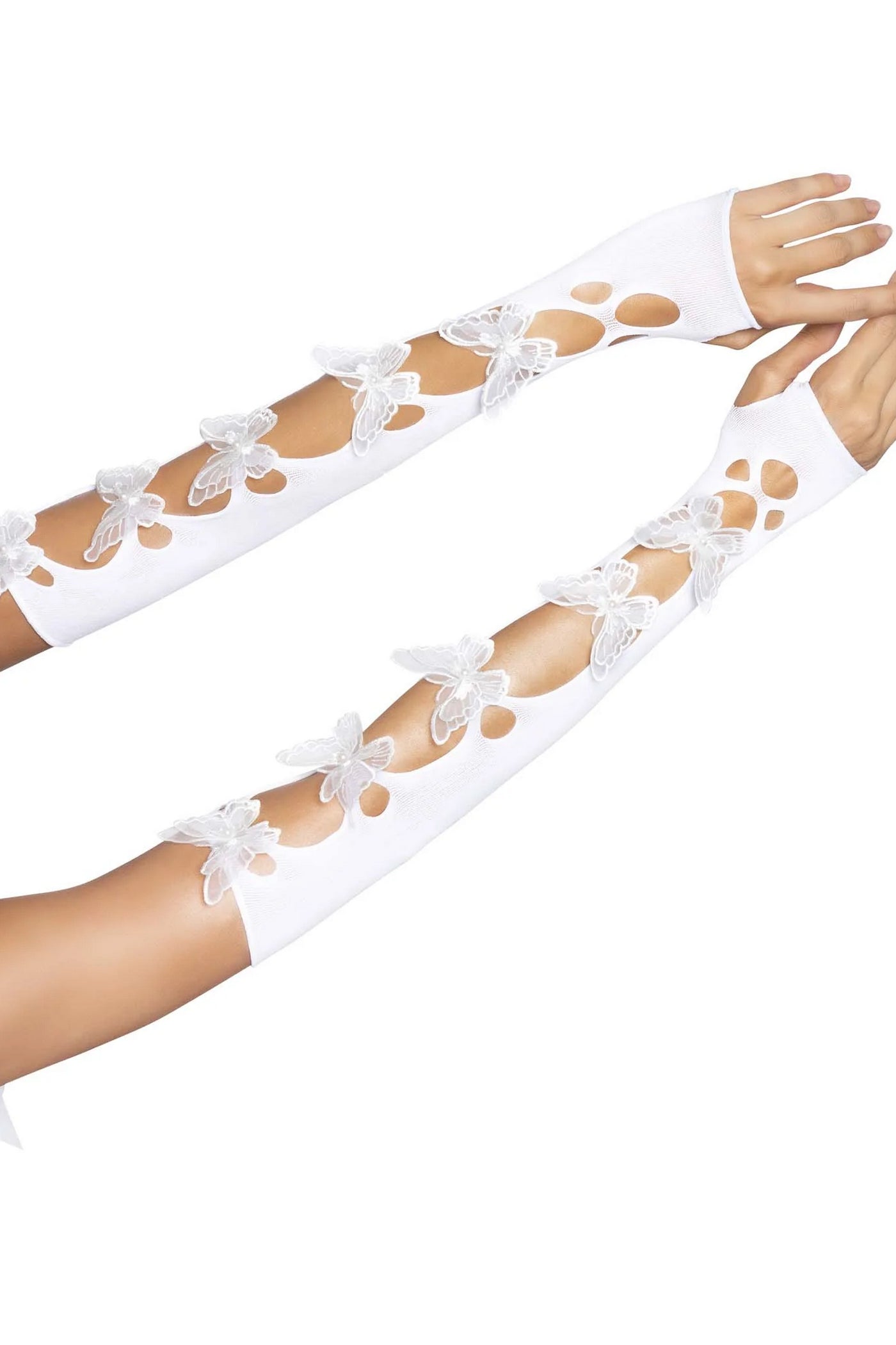 Высокие перчатки Butterfly applique arm warmers white