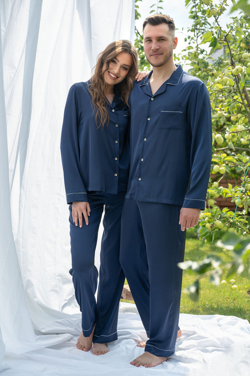 Атласная пижама 2303 navy blue