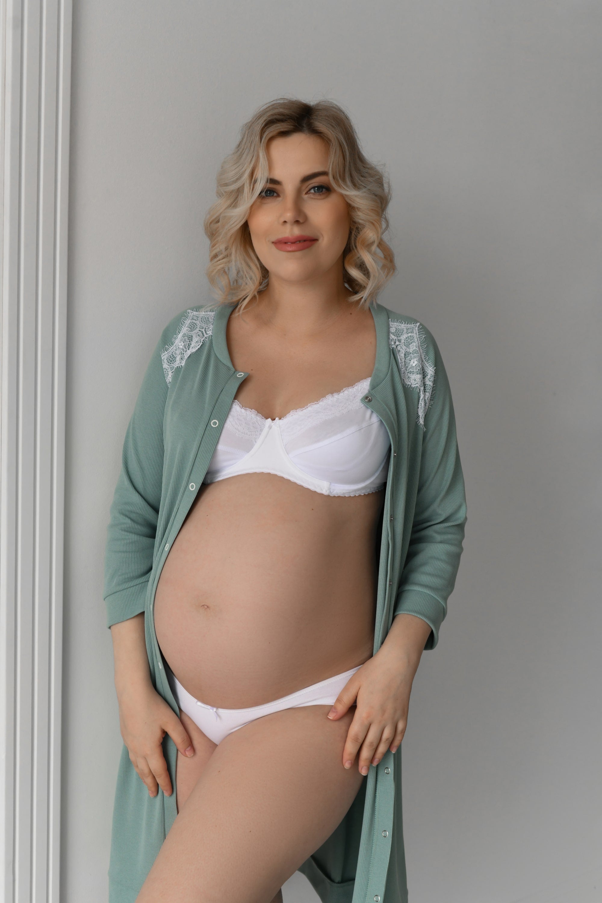 Трикотажное платье на кнопках 24181 Soft mint