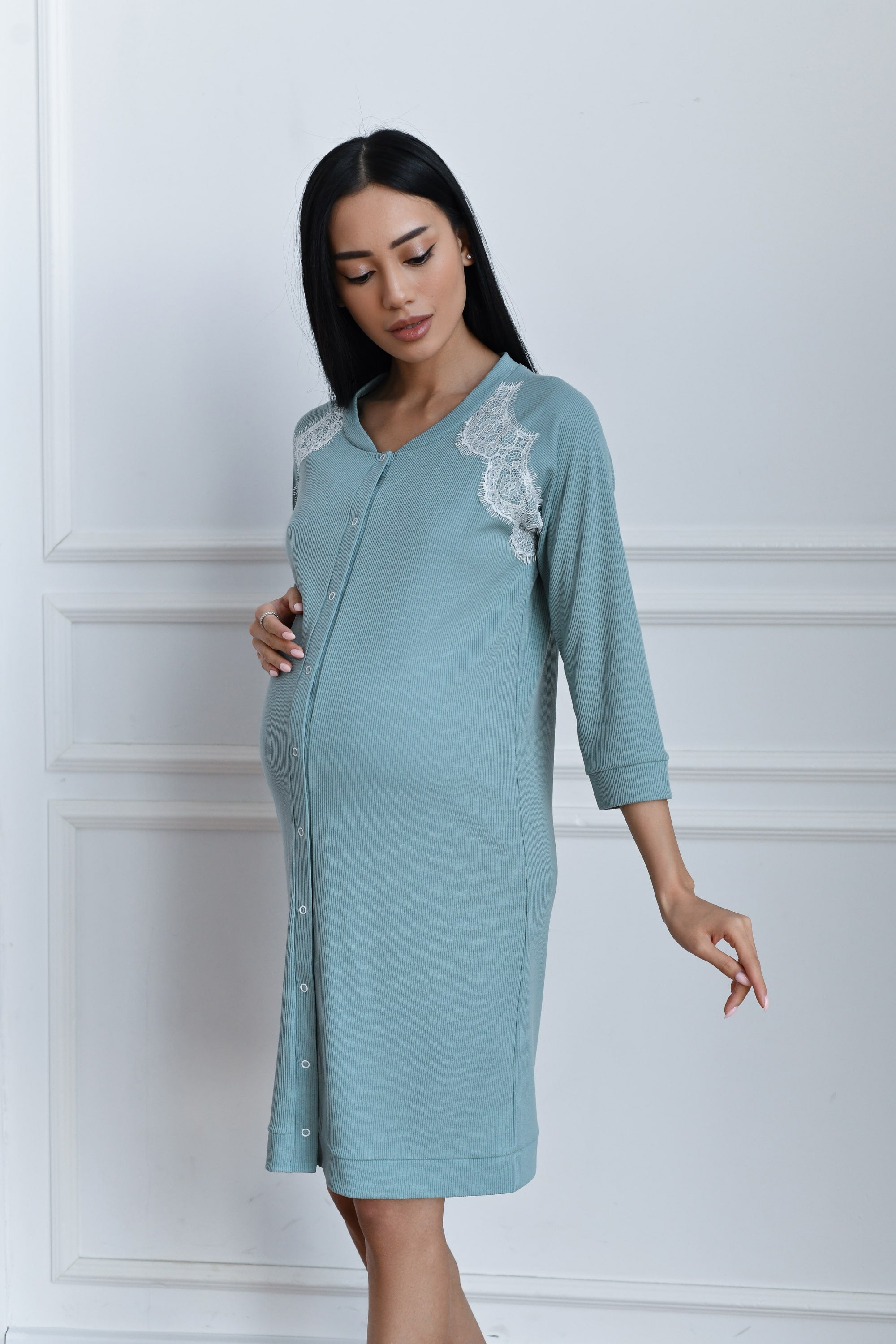 Трикотажное платье на кнопках 24181 Soft mint