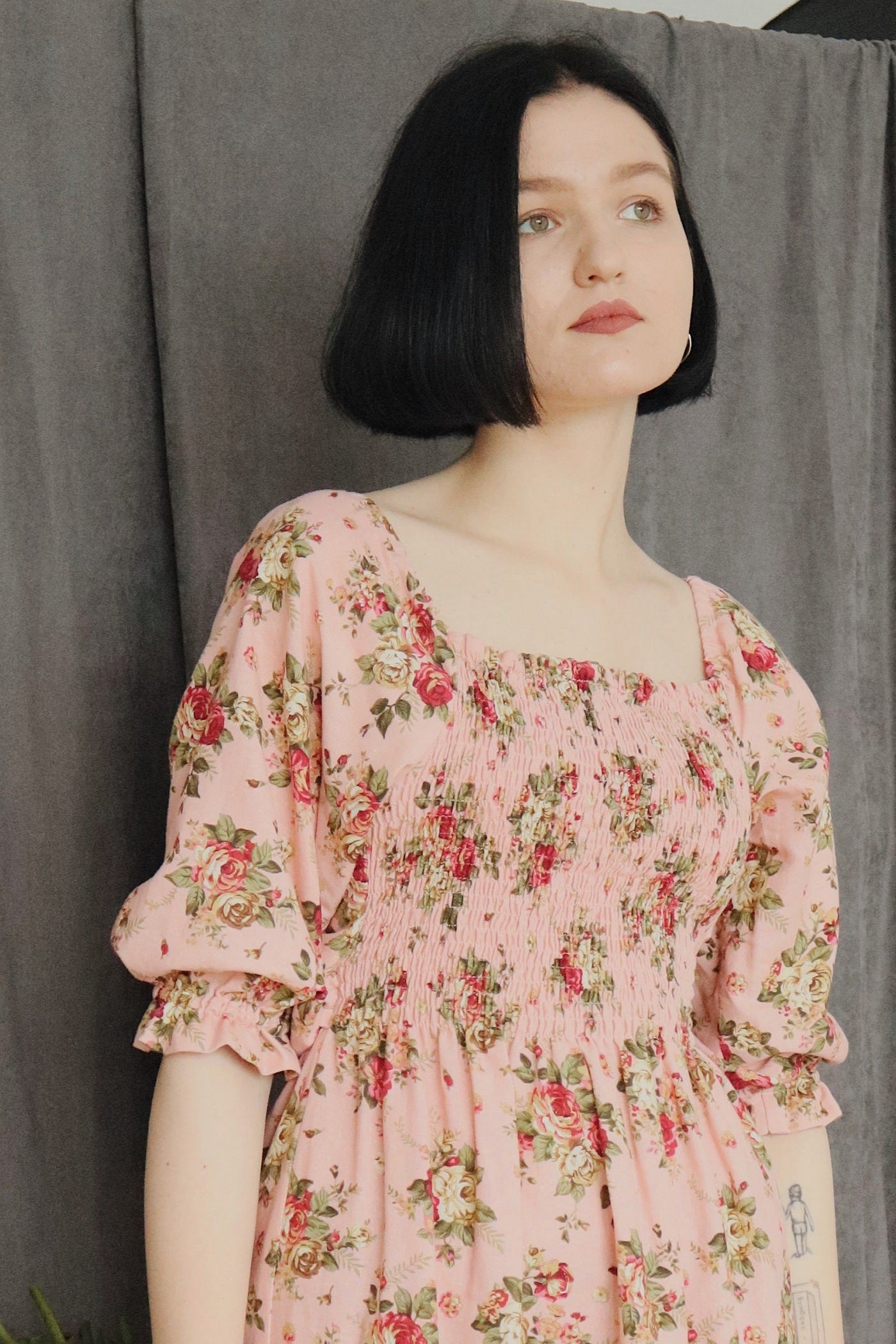 Лляна сукня 307 Coral flower print