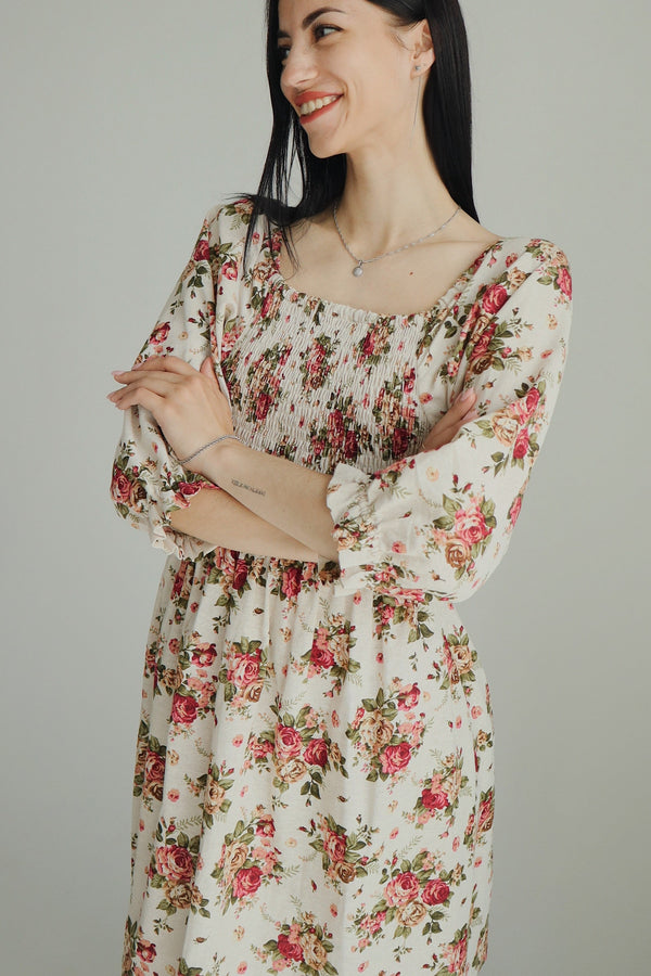 Льняное платье 307 Milk flower print