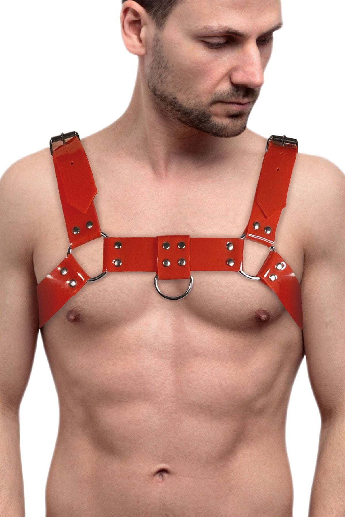 Мужская портупея на грудь Bulldog Harness red