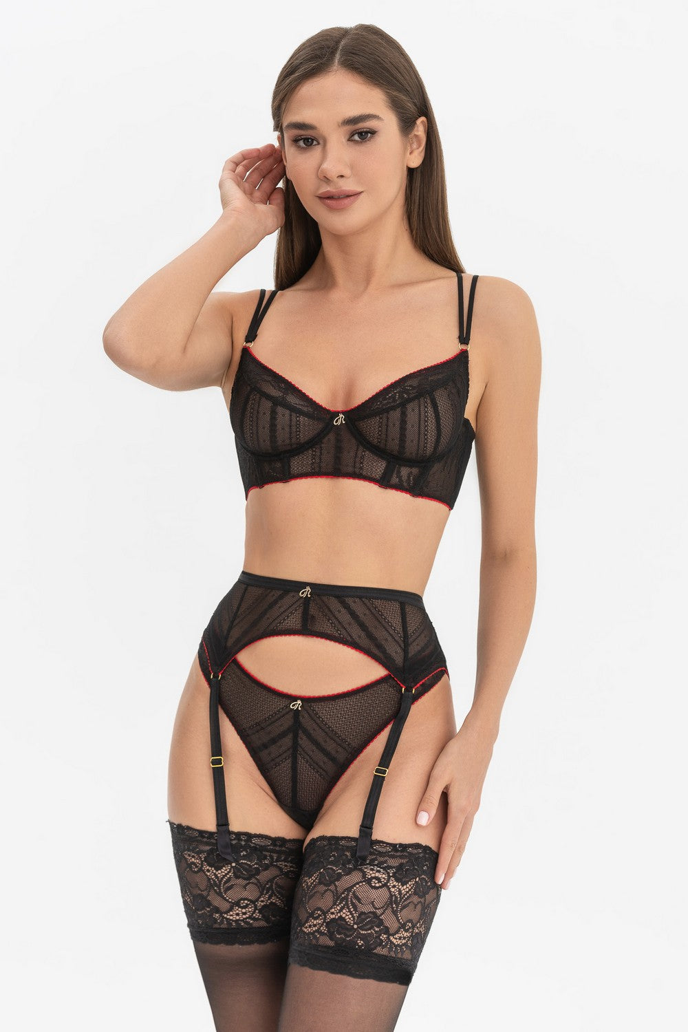 Кружевной пояс для чулок Diana L22017 black/red