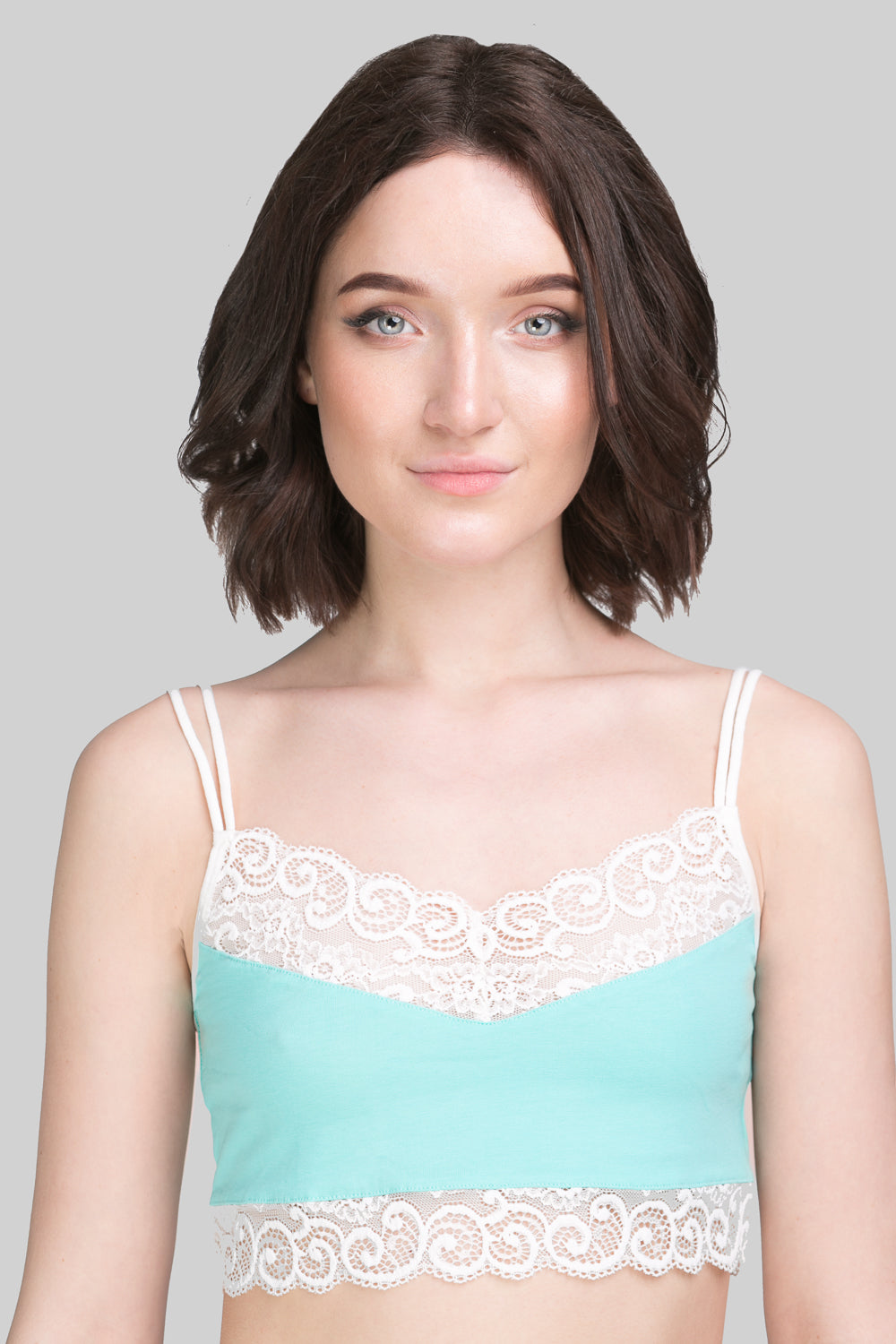 Хлопковый топ с кружевом AN-3110 mint