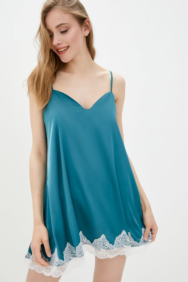 Атласная сорочка с кружевом Sara aquamarine