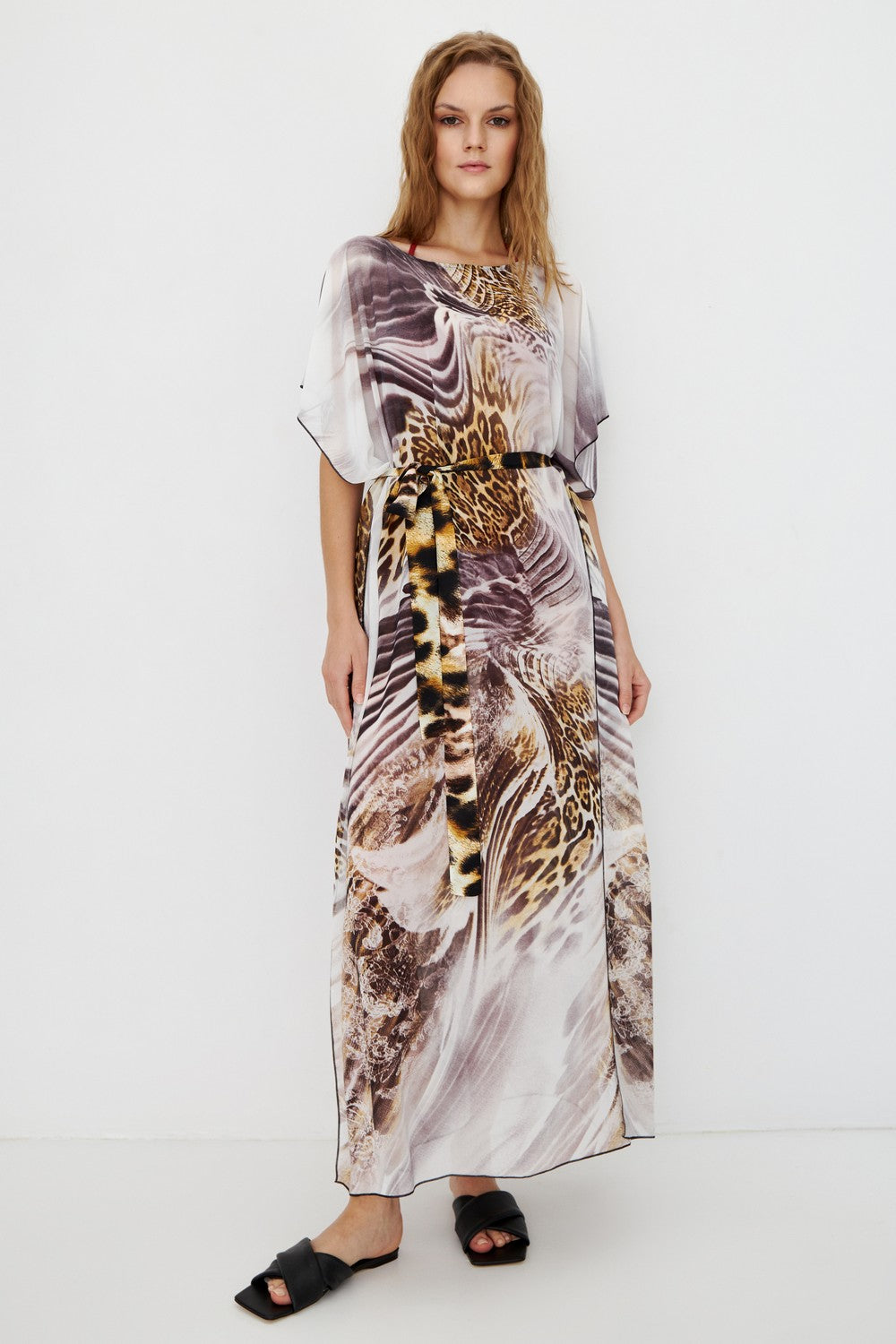 Пляжная туника из шифона TT-3401 gray leopard