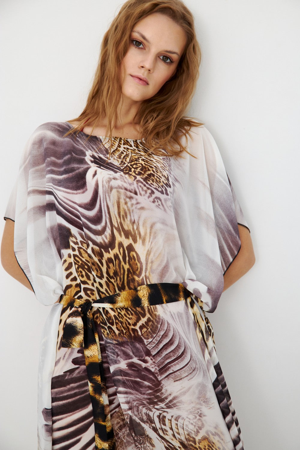 Пляжная туника из шифона TT-3401 gray leopard