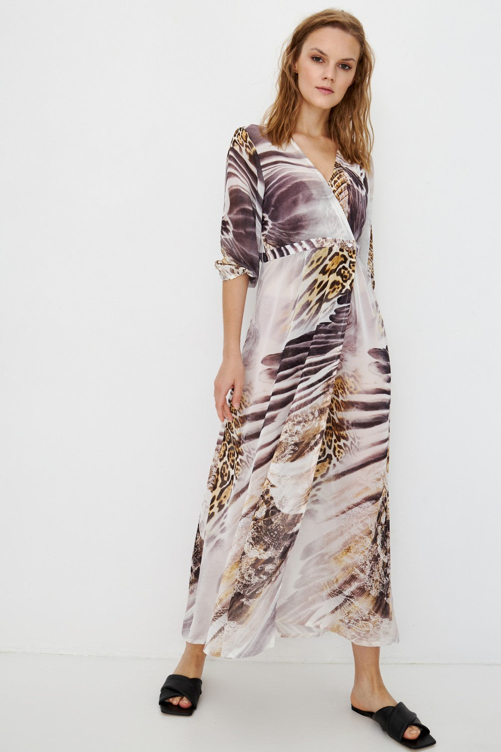 Пляжная туника с принтом TT-3406 gray leopard