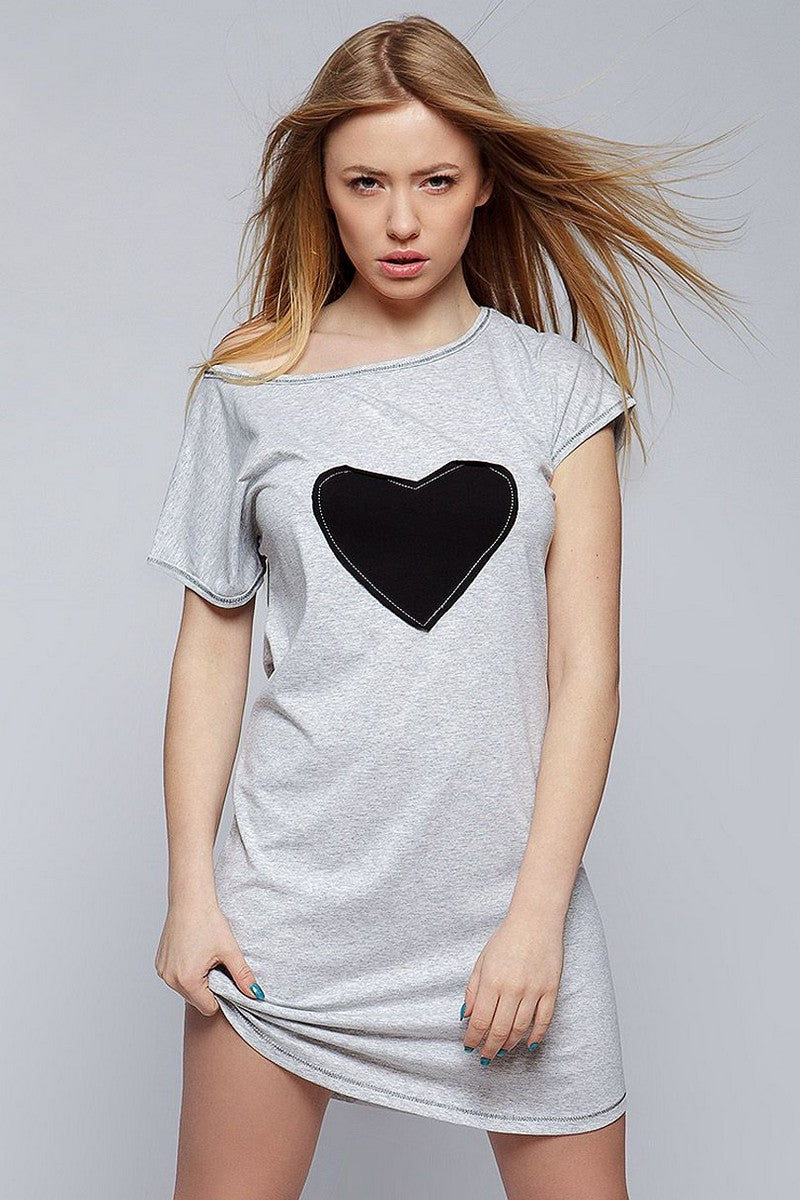 Хлопковая ночная сорочка с сердцем Love gray
