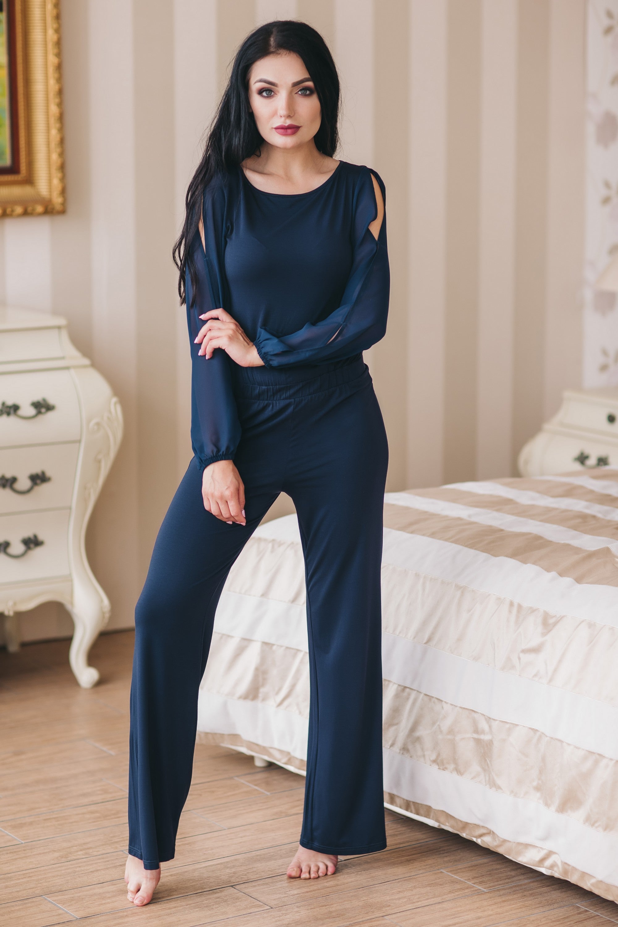 Комбінезон з рукавами з шифону 1308 blue