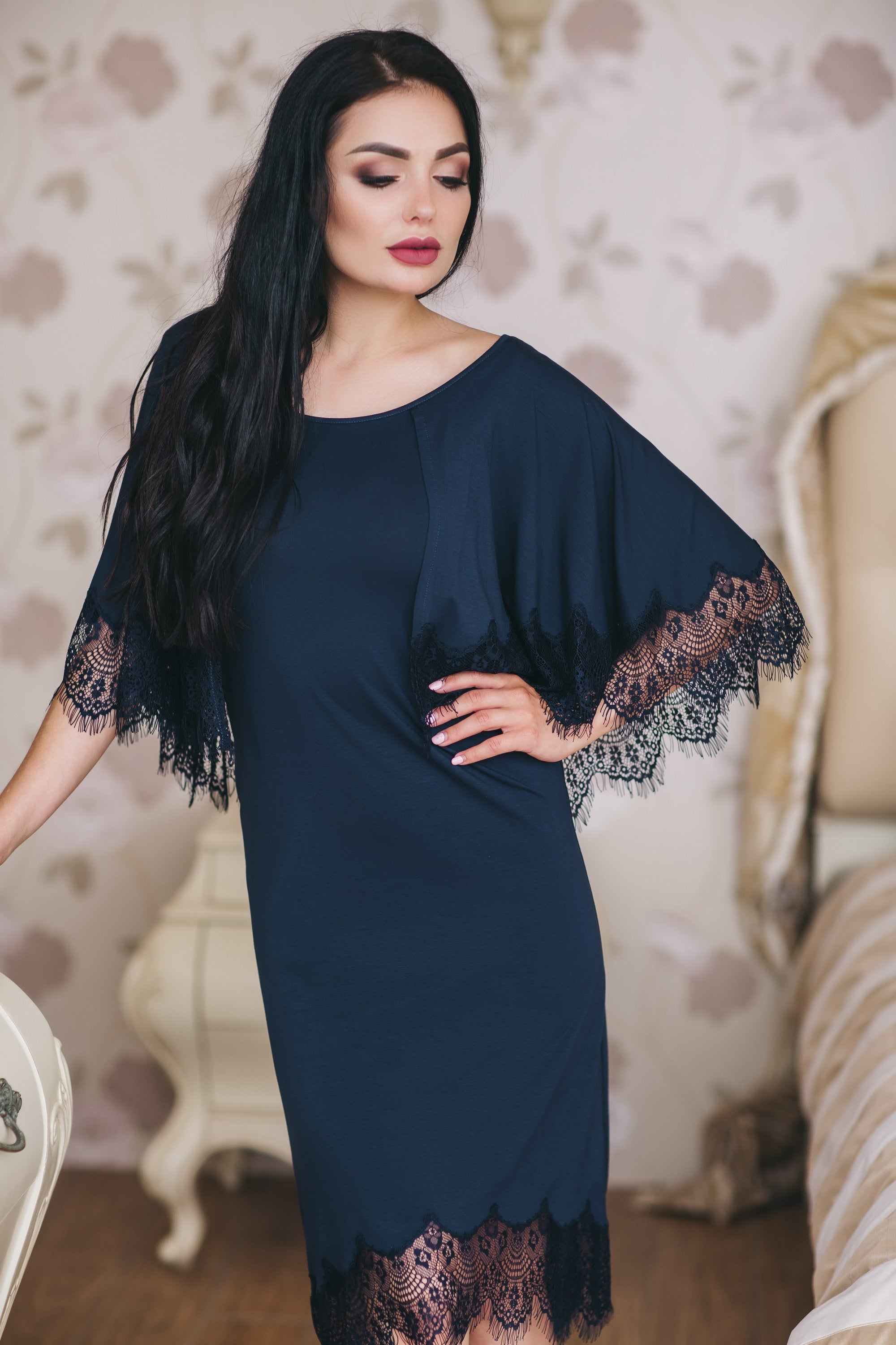 Сукня з віскози з мереживом 1313 blue