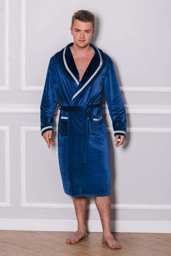 Мужской халат из велсофта 1529 blue