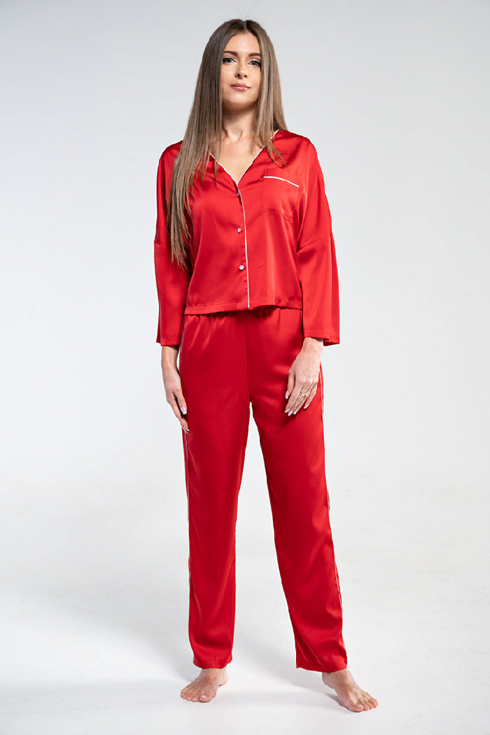 Атласная пижама с брюками 1809 red