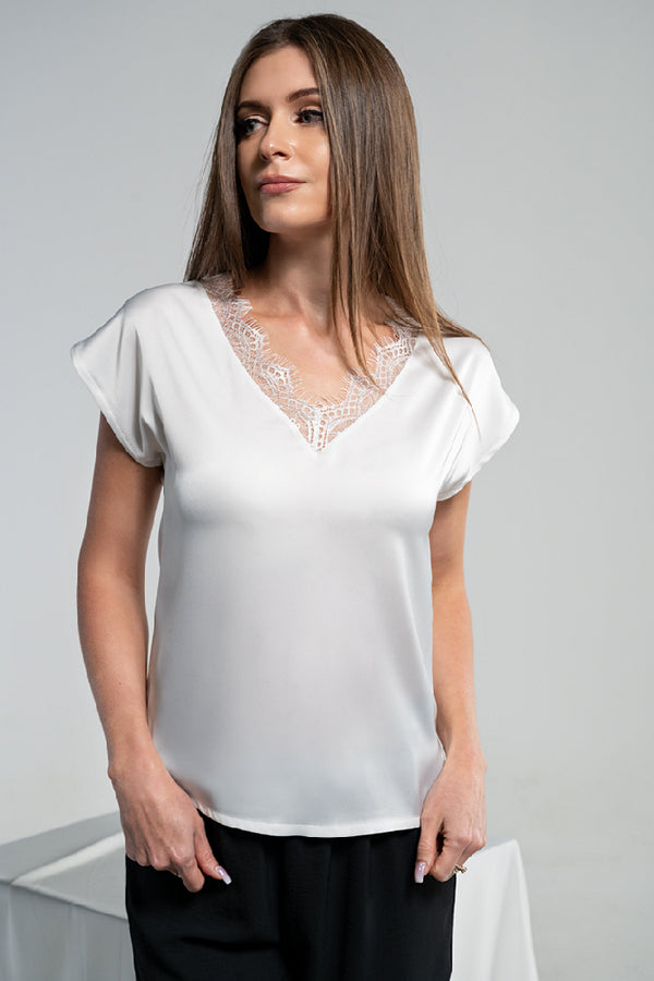 Атласная блуза с кружевом 1831 ecri