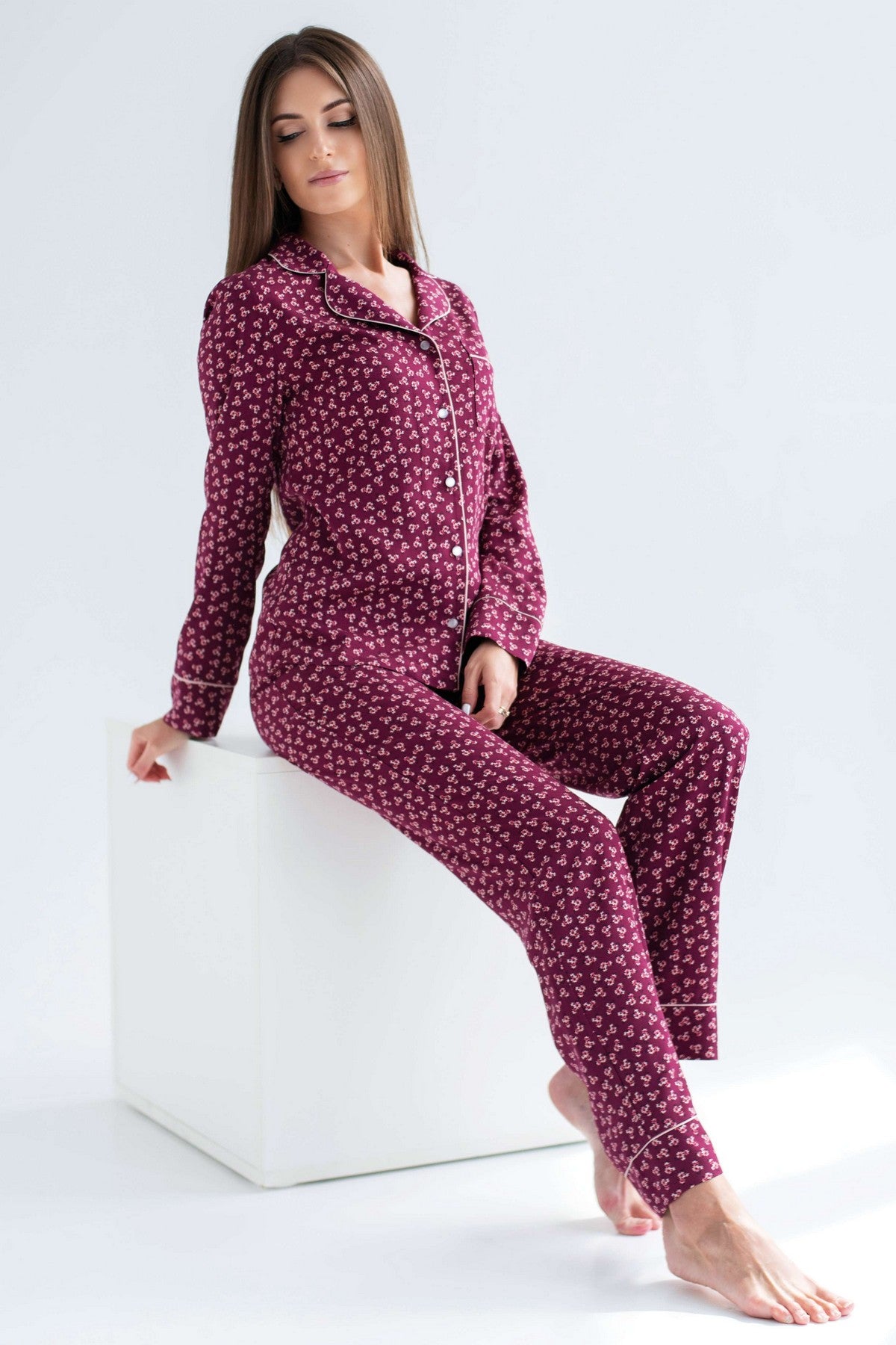 Хлопковая пижама с принтом 1909 bordo