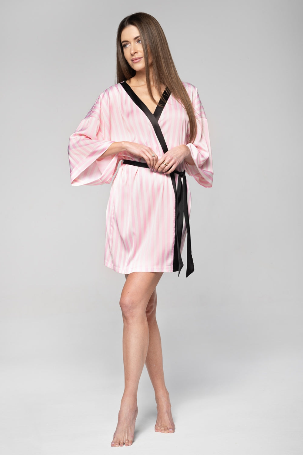 Атласный халат в полоску 2216 rose