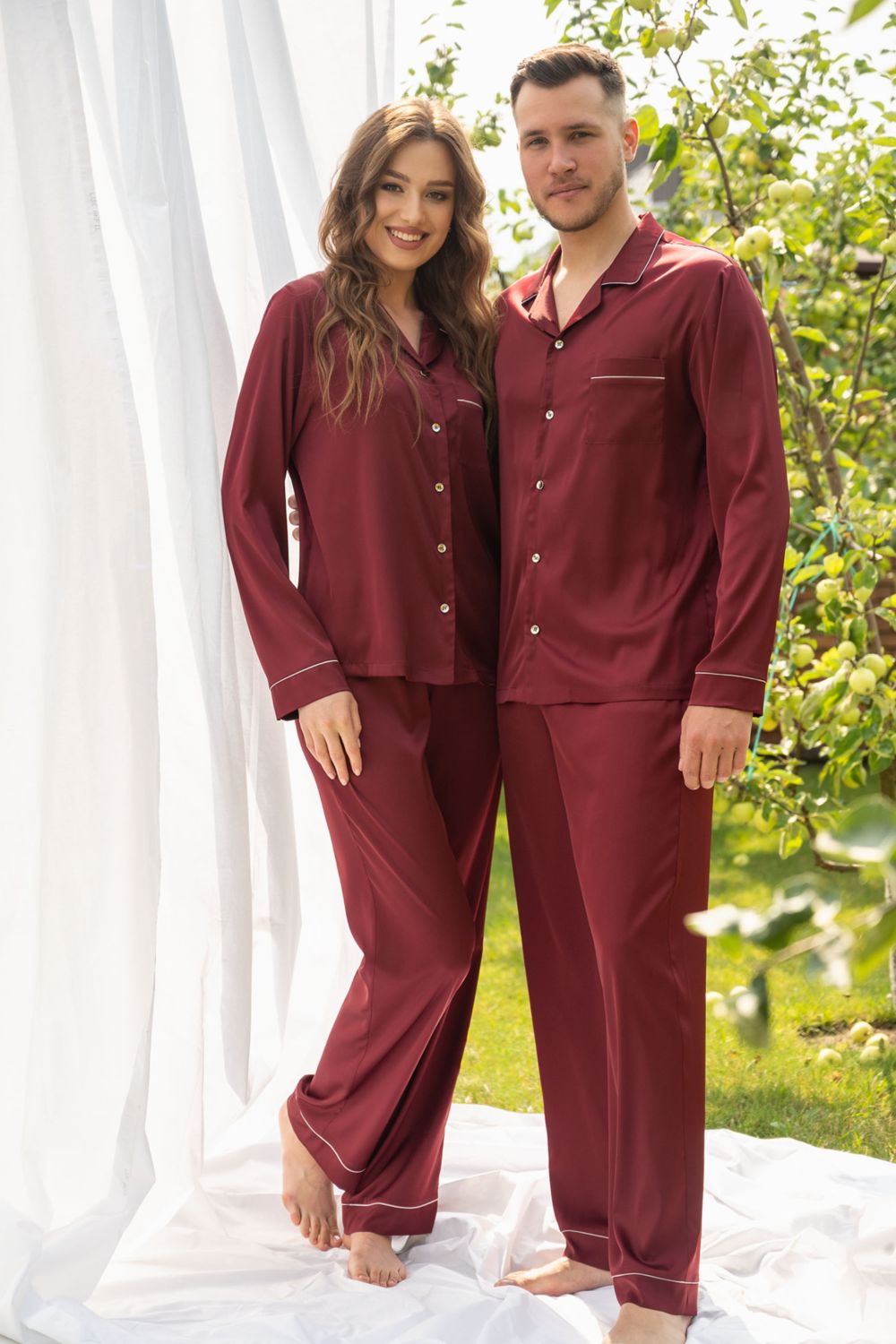 Шелковая пижама на пуговицах 2303 bordo