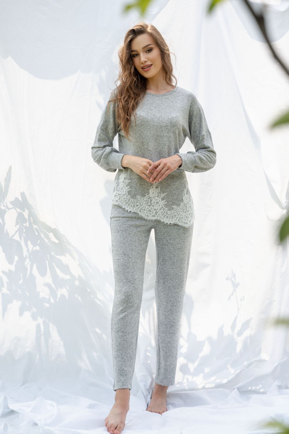 Хлопковая пижама с кружевом 2319 gray