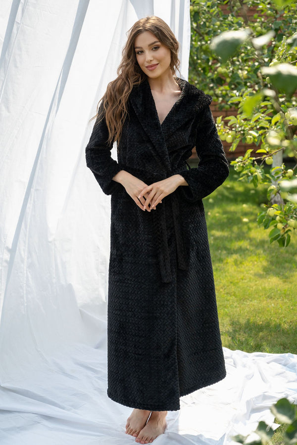 Плюшевый халат с объемным рисунком 2338 black