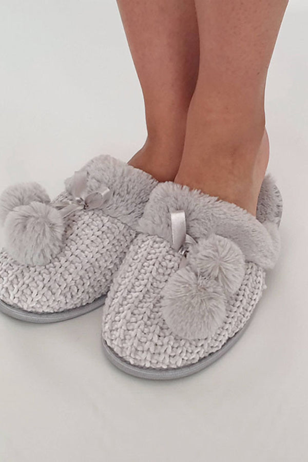 Домашние тапки с помпонами 013 grey