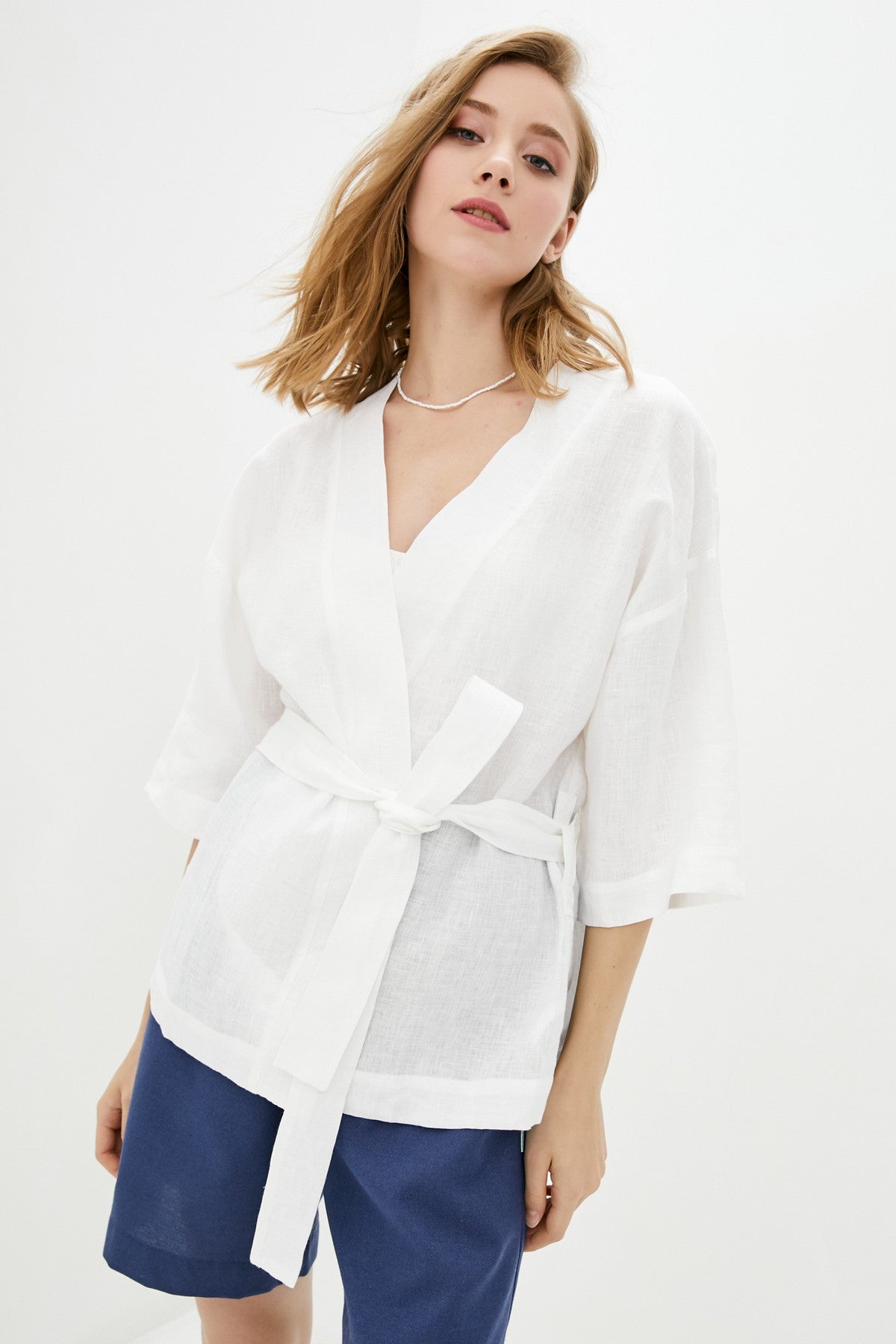 Домашнее кимоно из льна 003 White