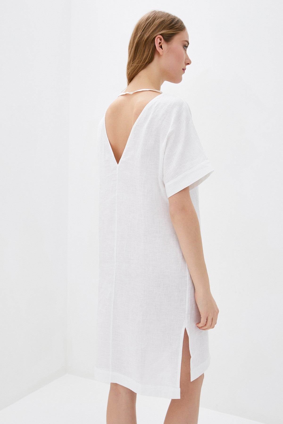 Льняное платье свободного кроя 009 White