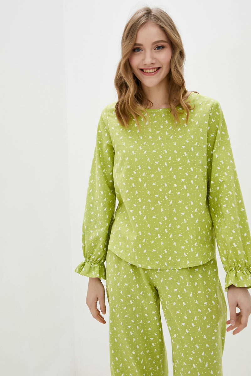 Хлопковая пижама с принтом 030 Apple green