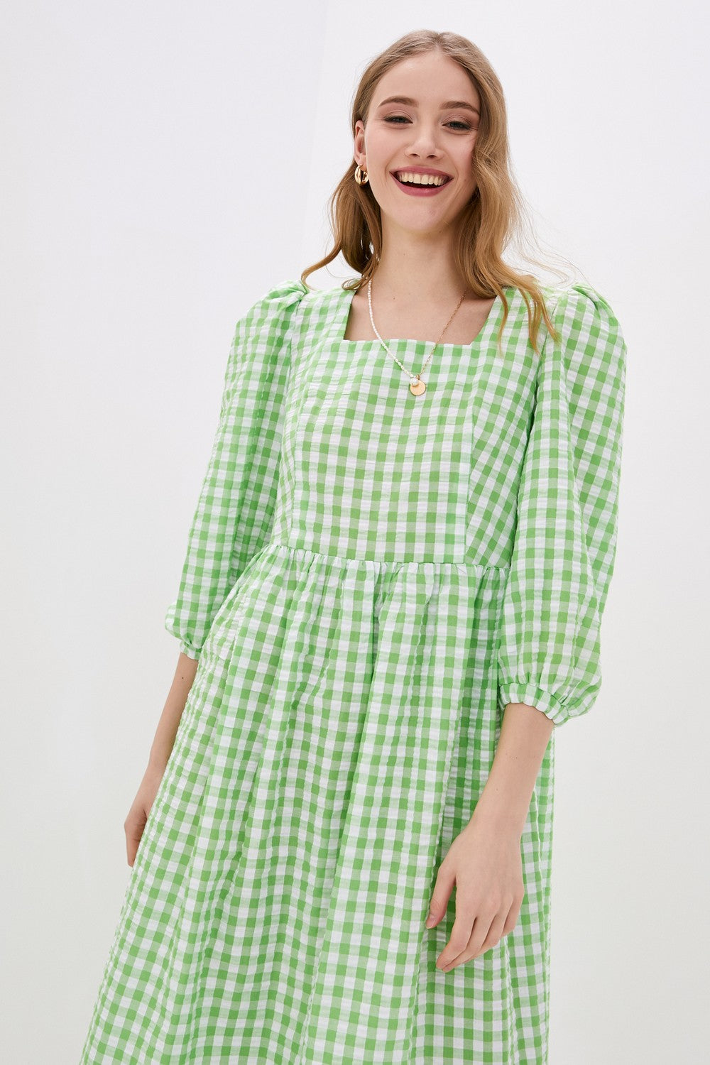 Хлопковое платье в клетку 310 Apple green