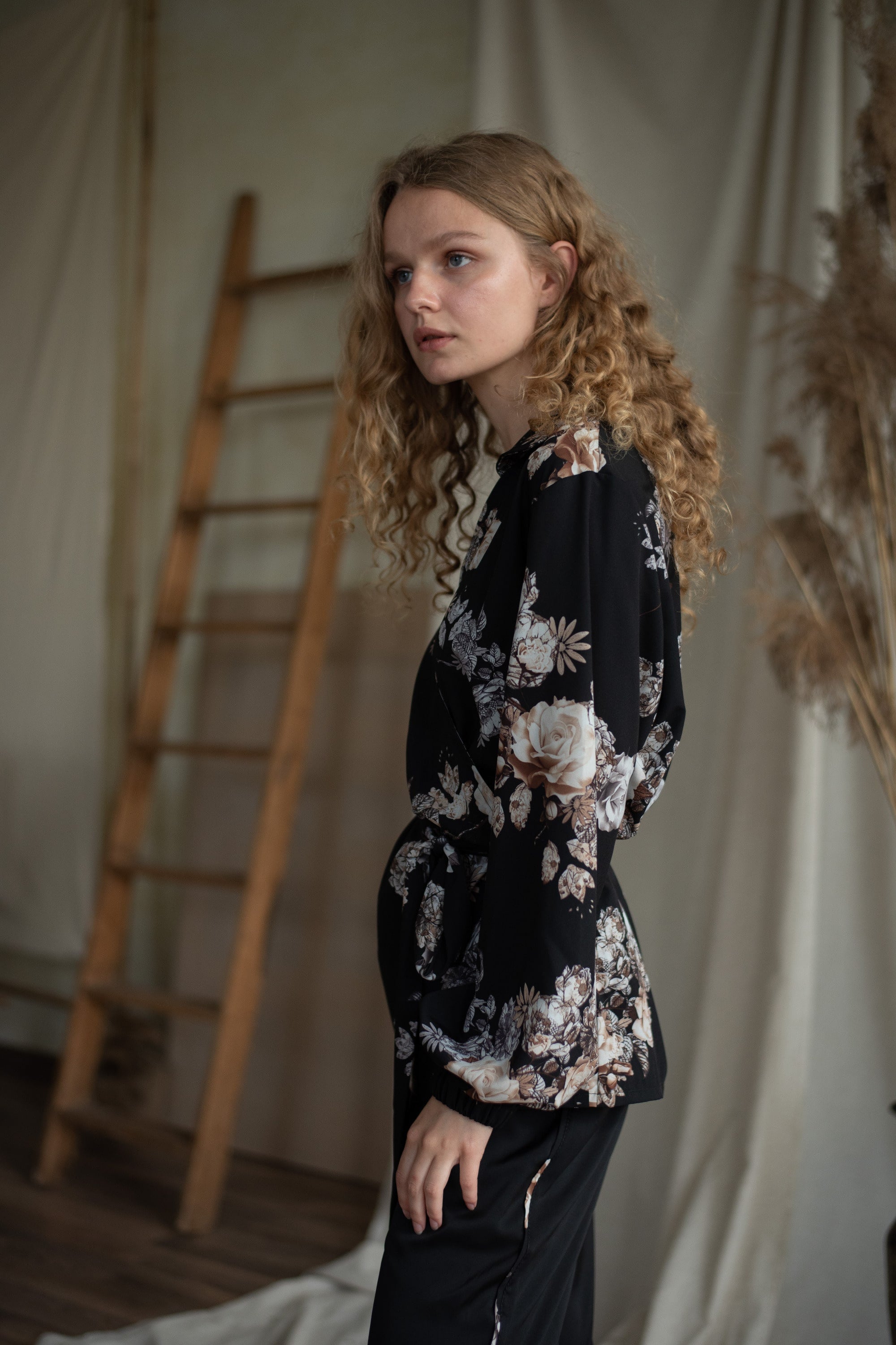 Комплект для дому з блузою на запах 041 Black