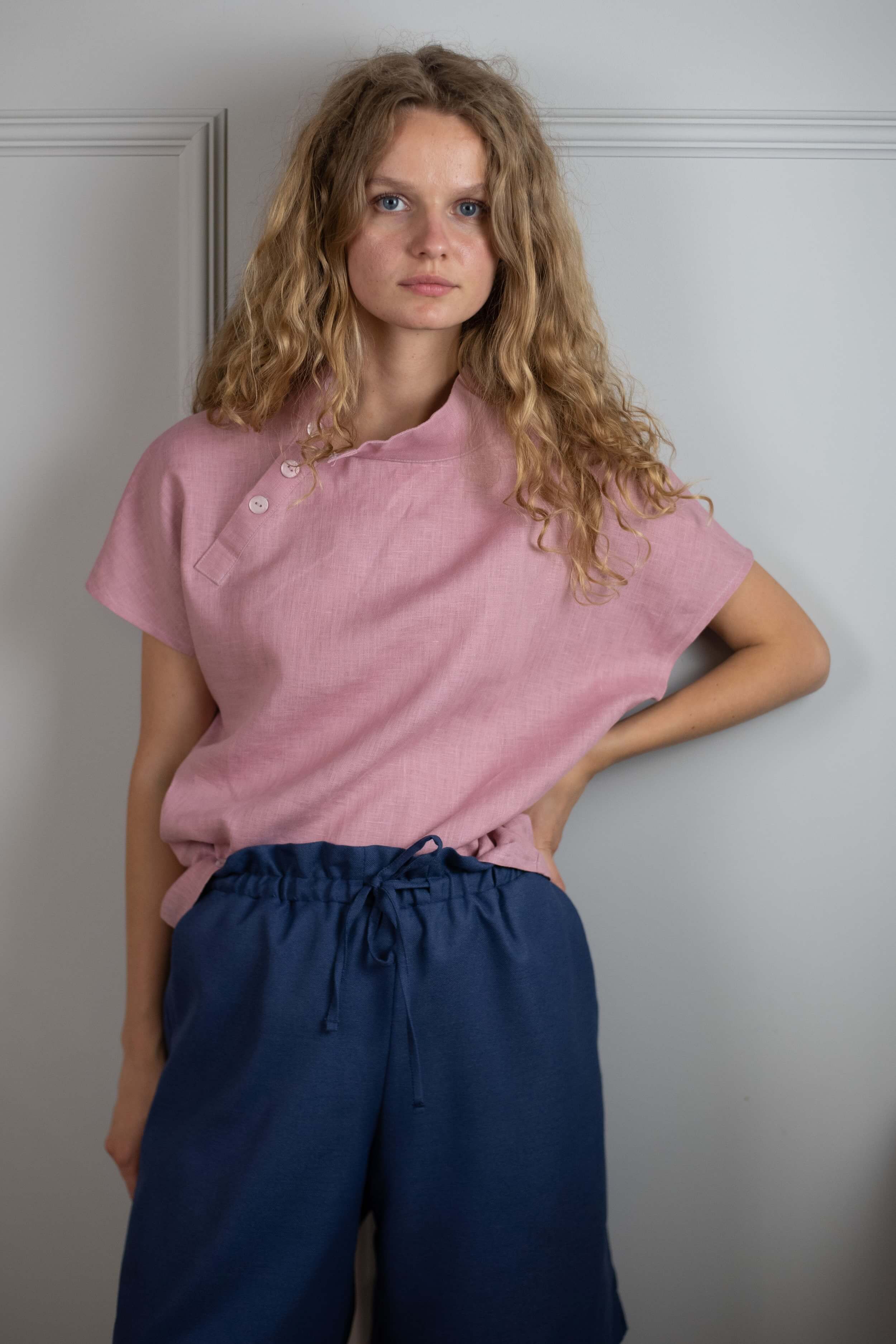 Льняная блуза 104 Powder