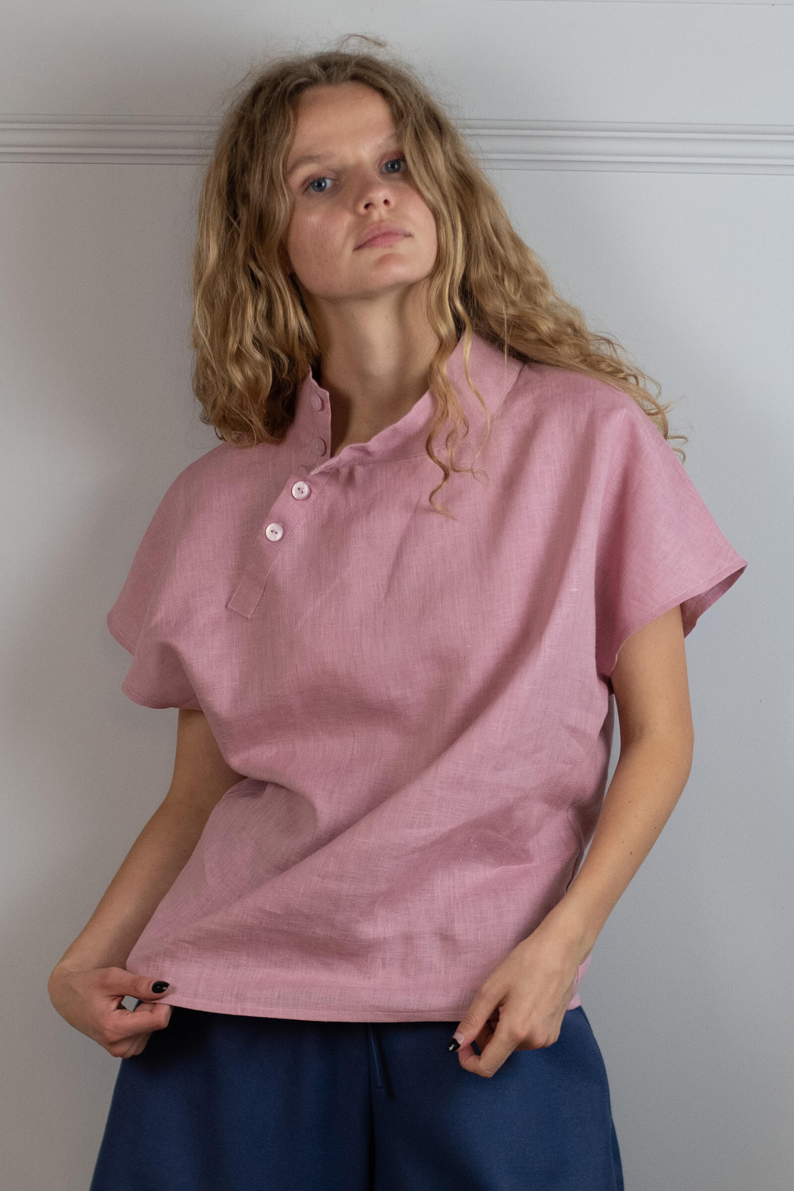 Льняная блуза 104 Powder