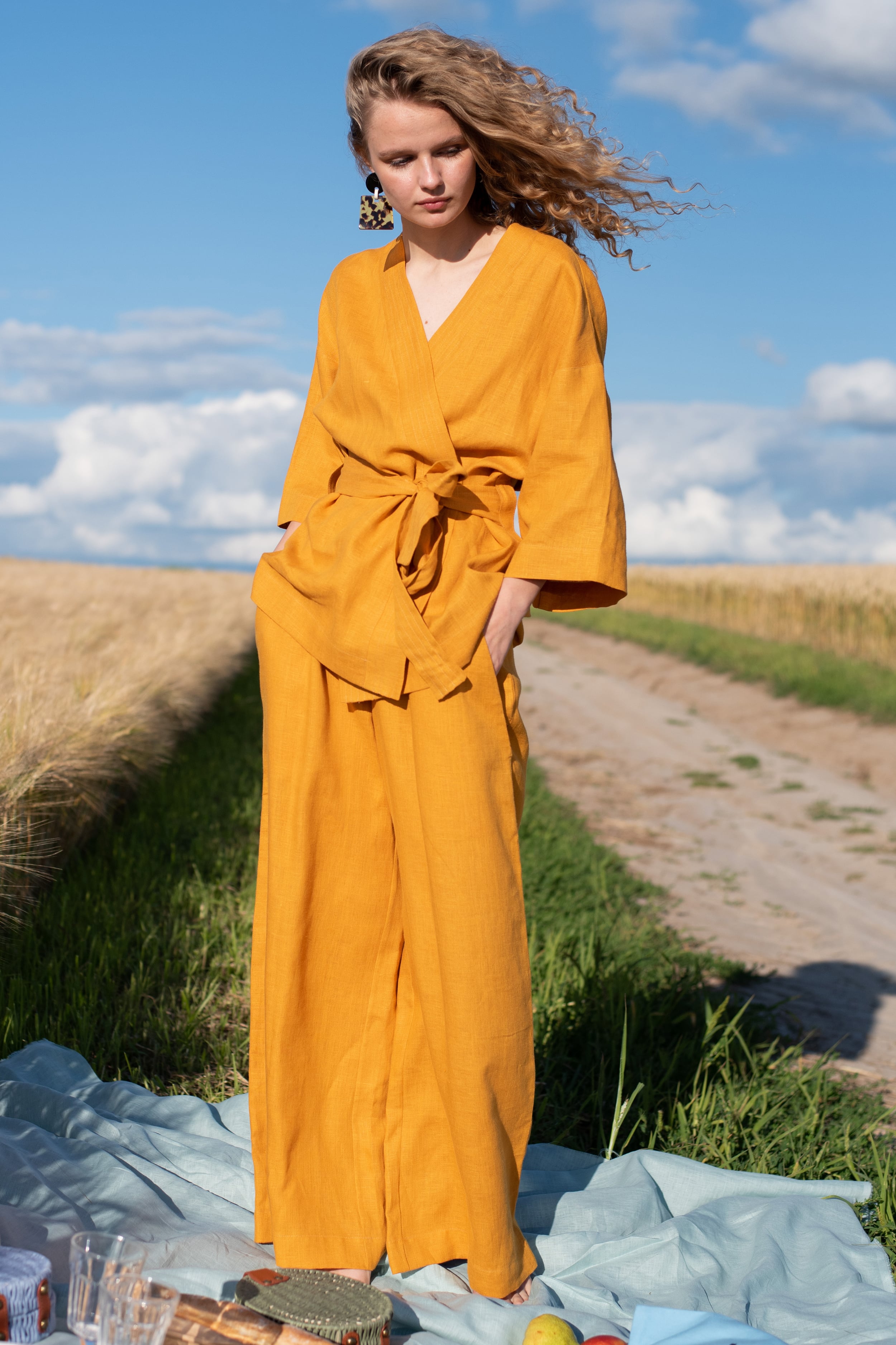 Льняные брюки для дома 002 Marigold