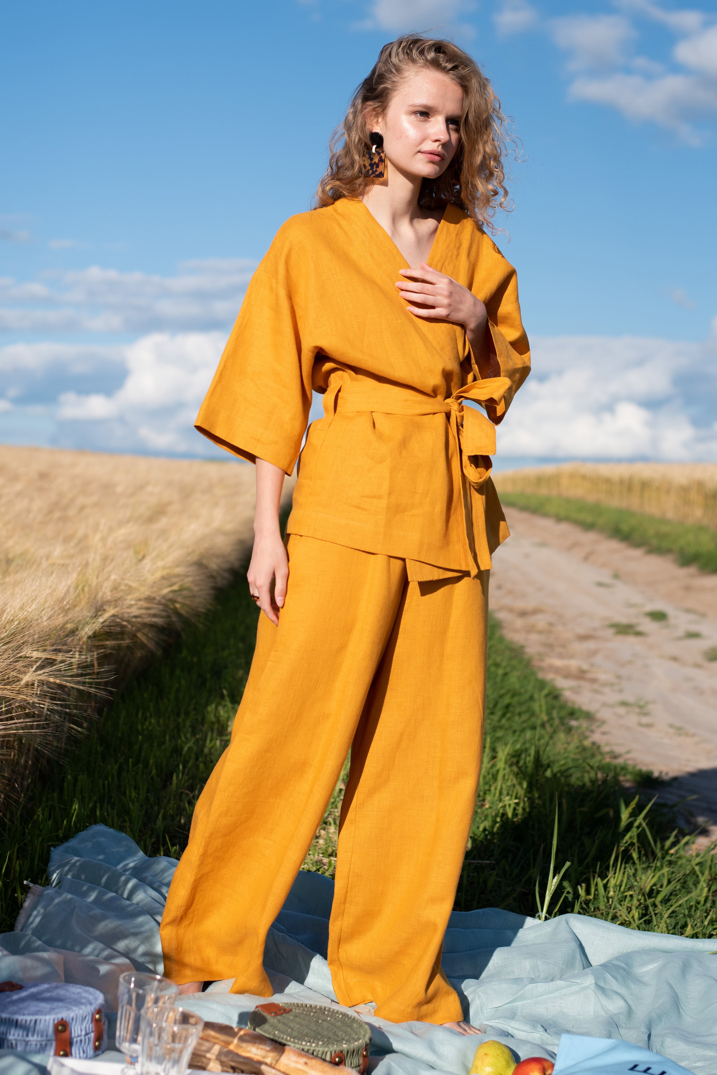 Льняные брюки для дома 002 Marigold