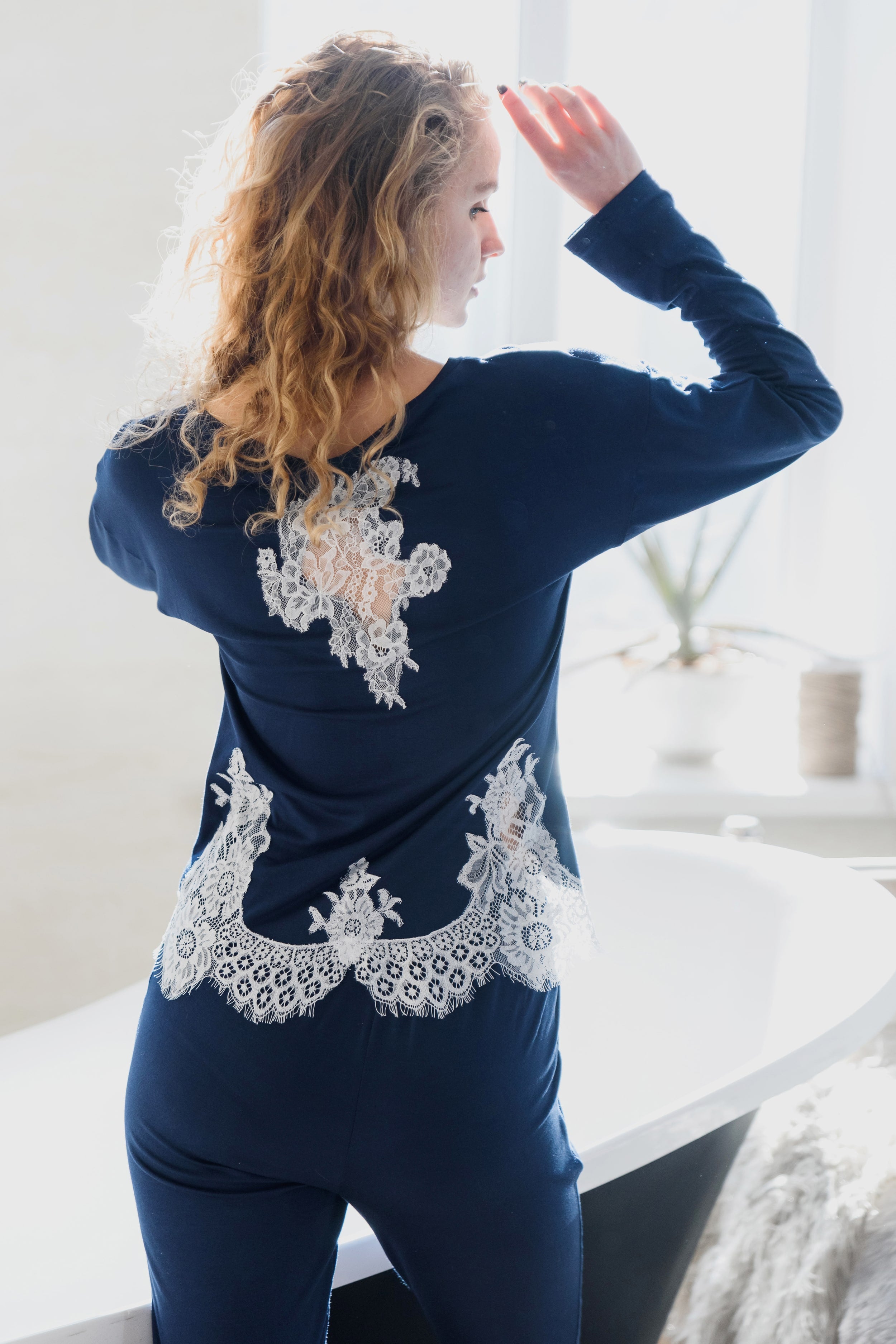 Комплект для дома с кружевом 054 Navy blue