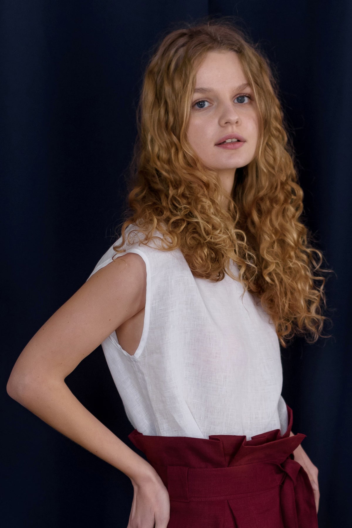 Льняной топ 043 White