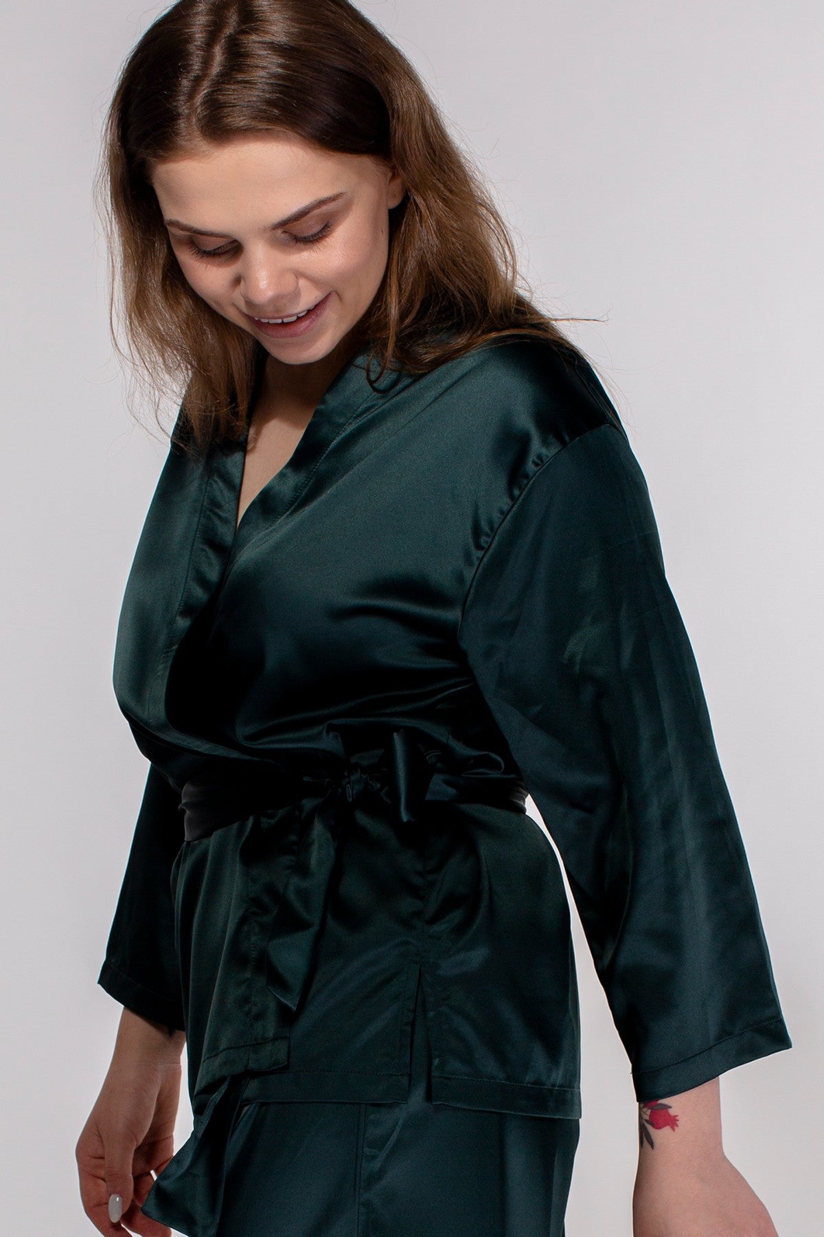 Короткое кимоно из сатина HOM2008000/000MC green