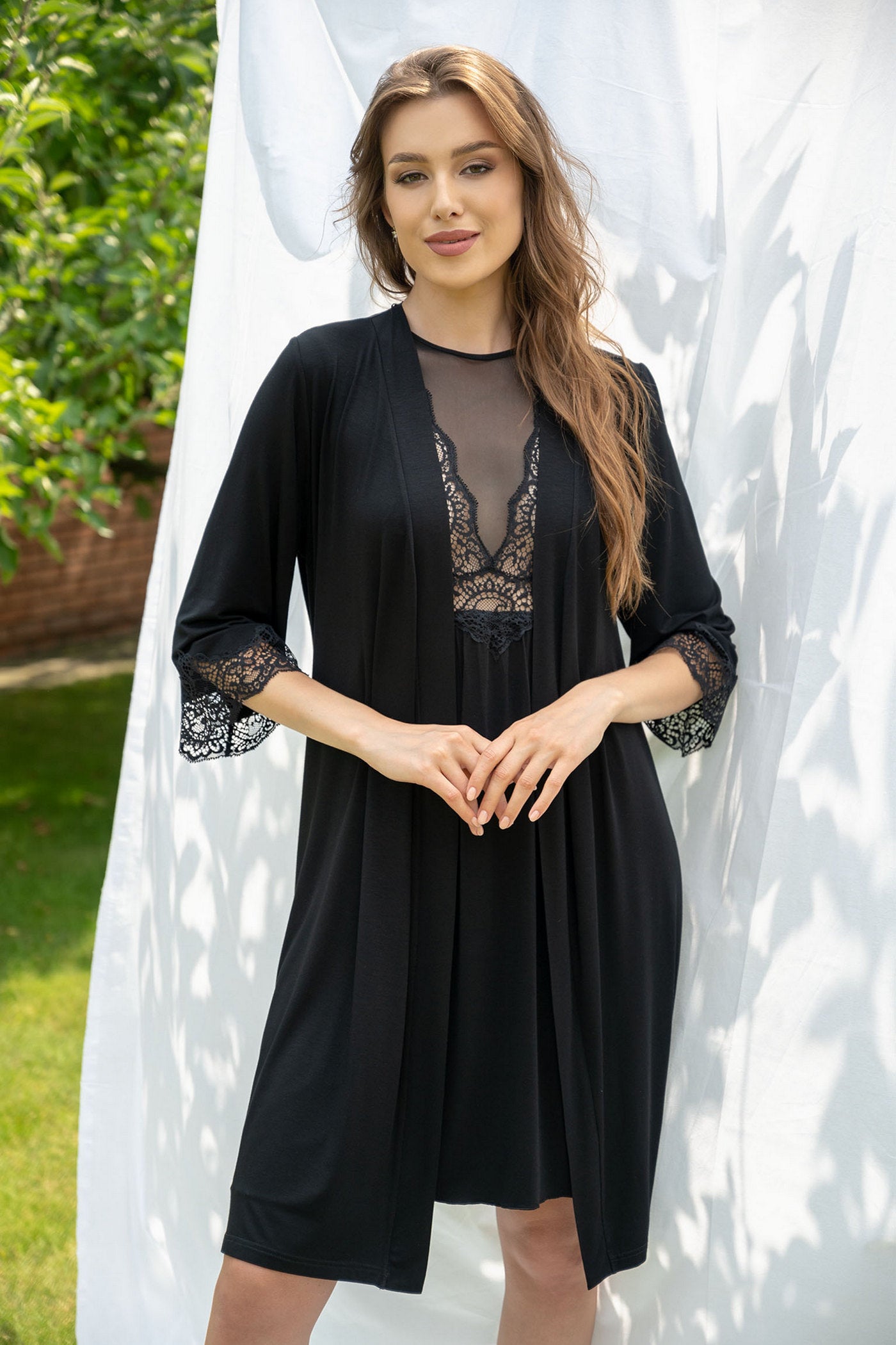 Сорочка з мереживним ліфом 2315 black