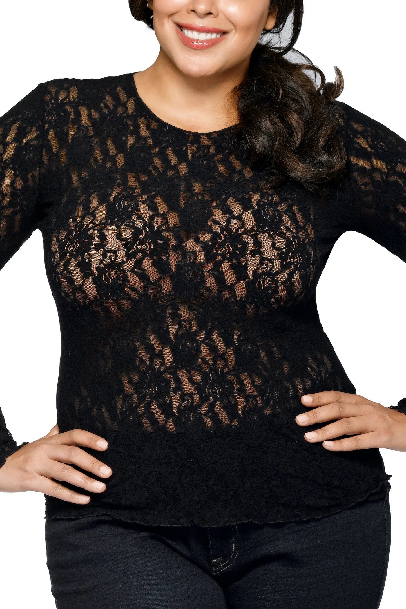 Кружевной топ с рукавами 128L Signature Lace black