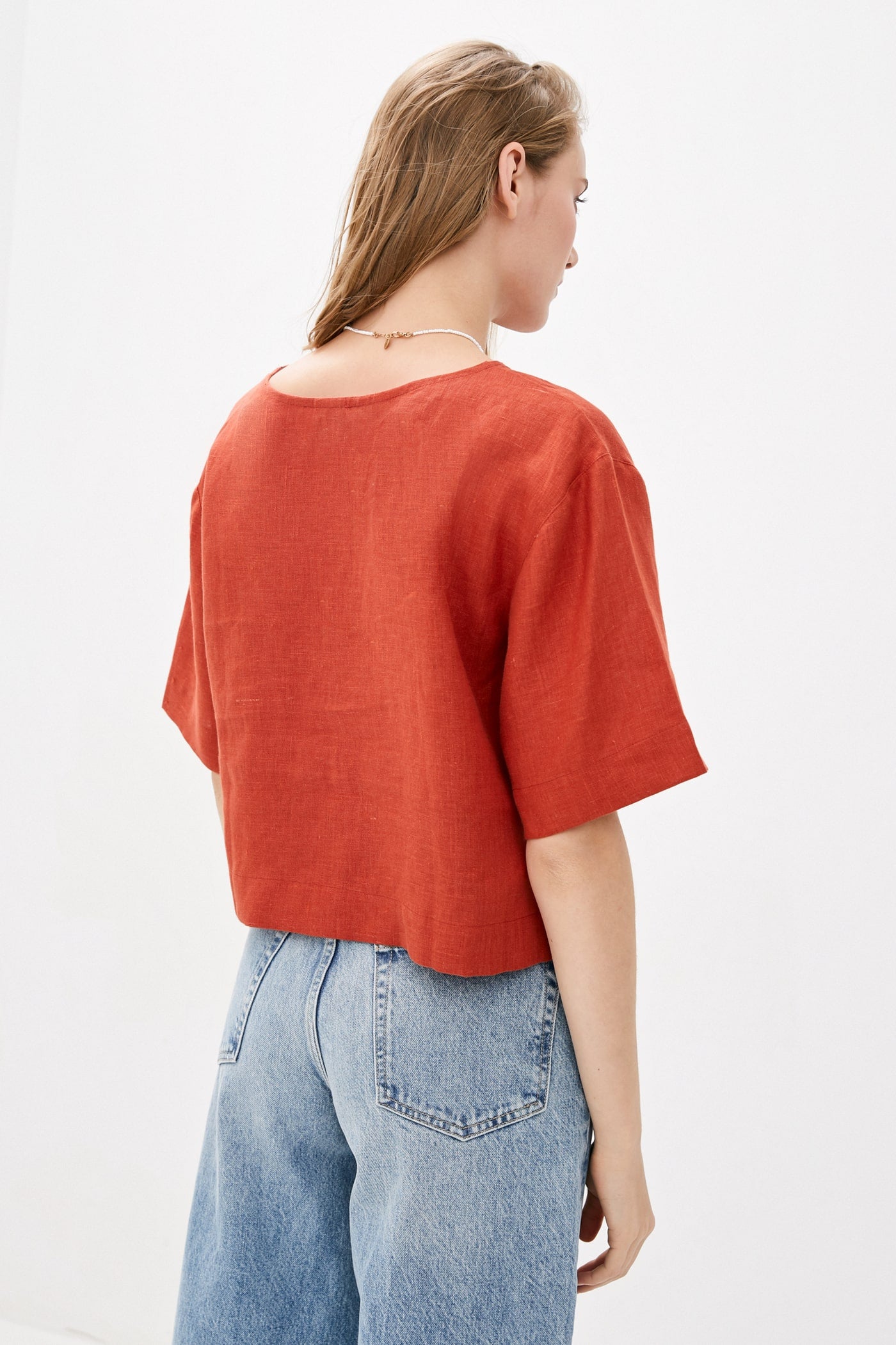 Льняной топ 042 Terracotta