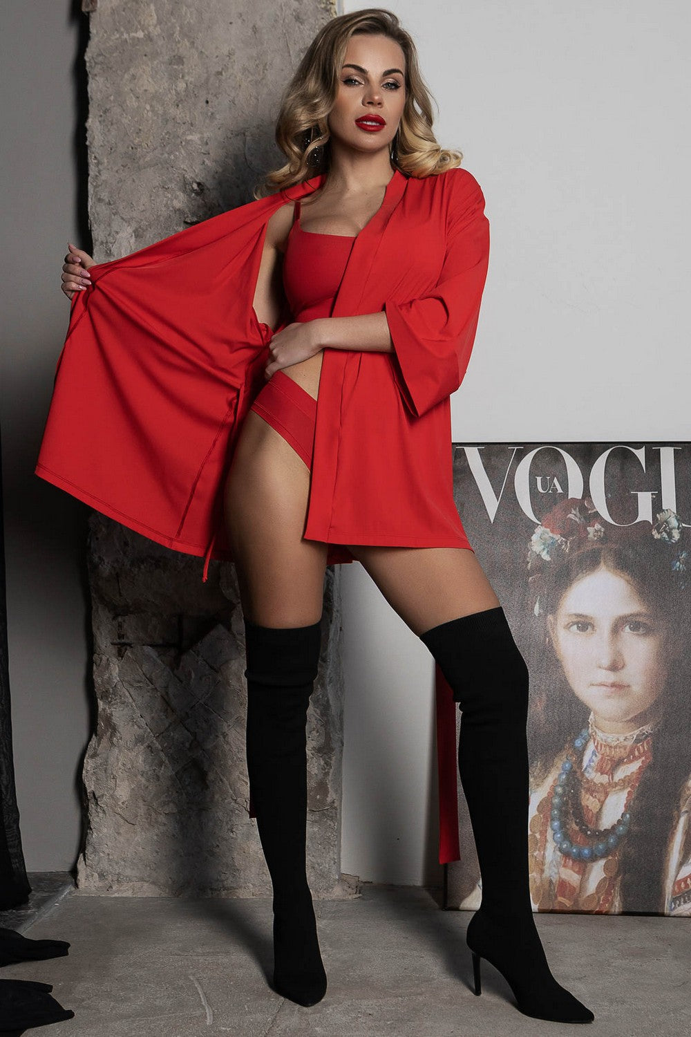 Короткий халат в рубчик Hollywood XA3-Q4