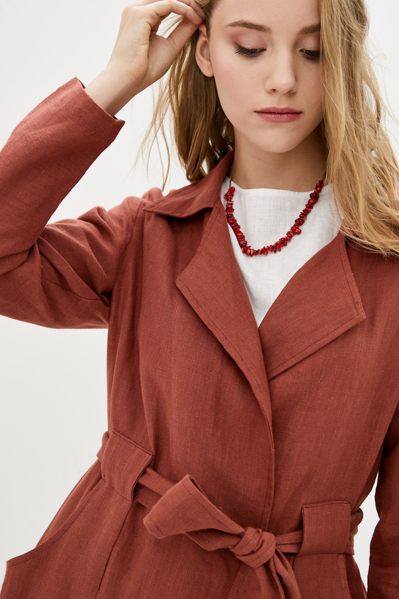 Льняной тренч 211 Terracotta