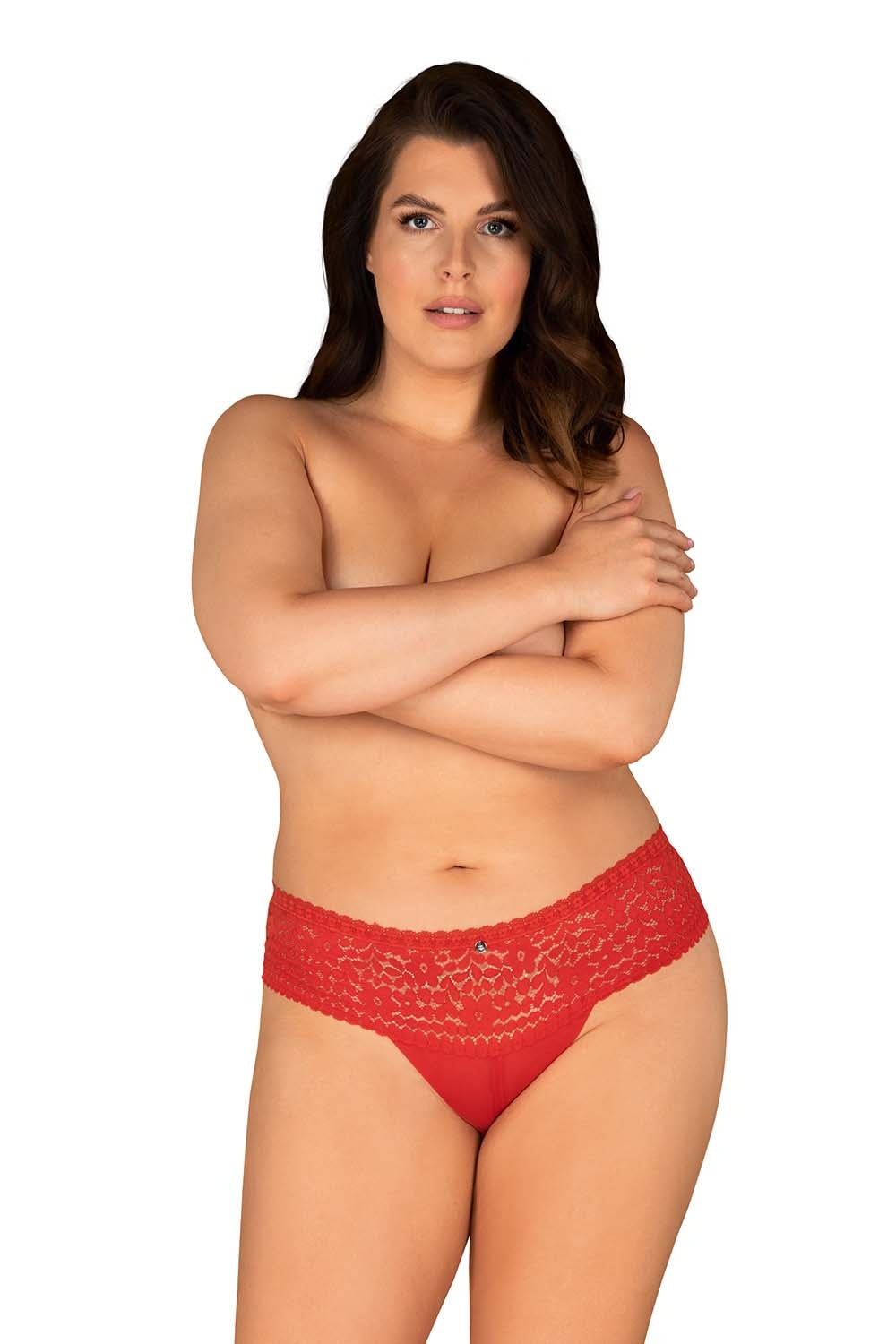 Трусики бразилиана с кружевом Blossmina red
