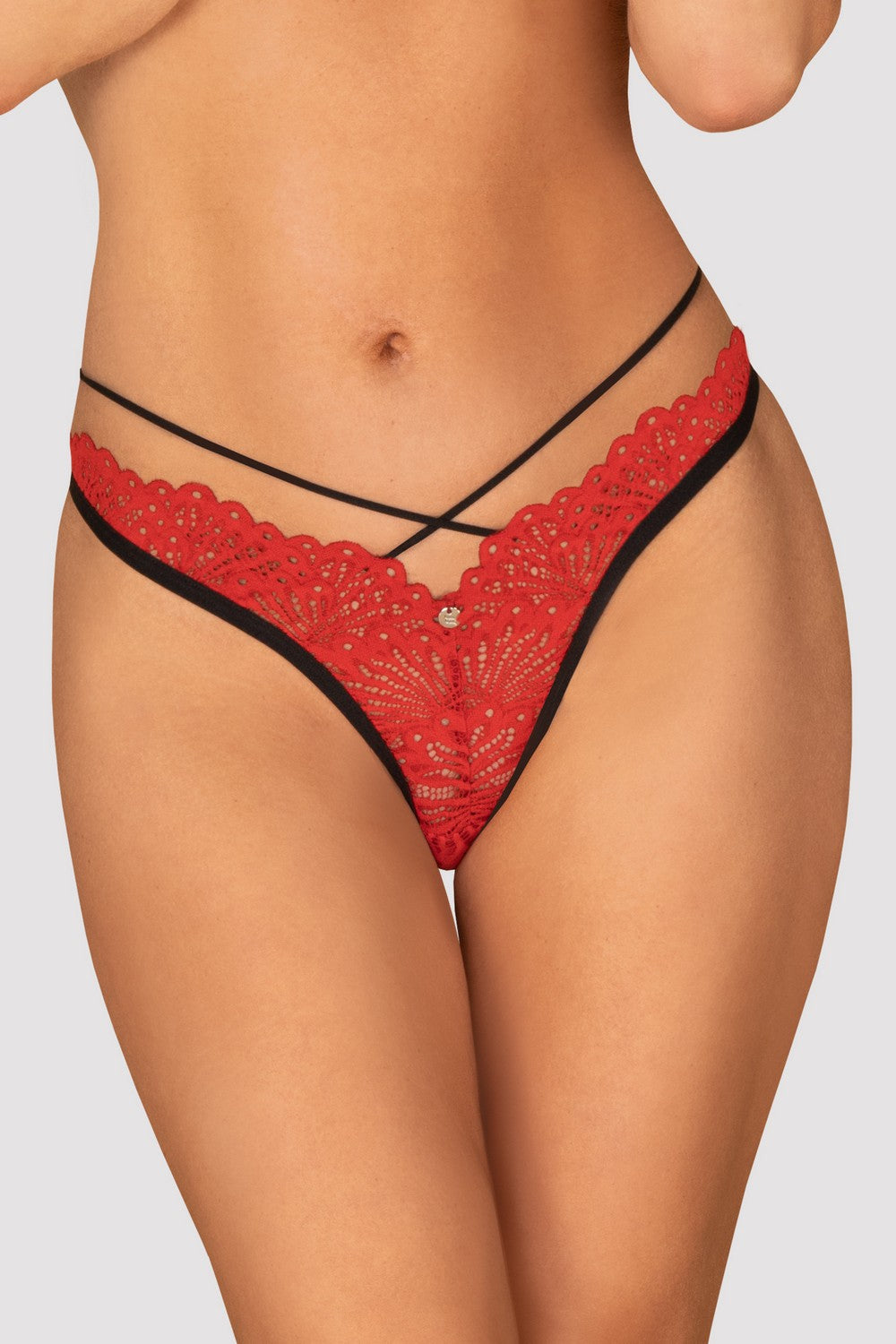 Трусики стринг из кружева Mettia red/black