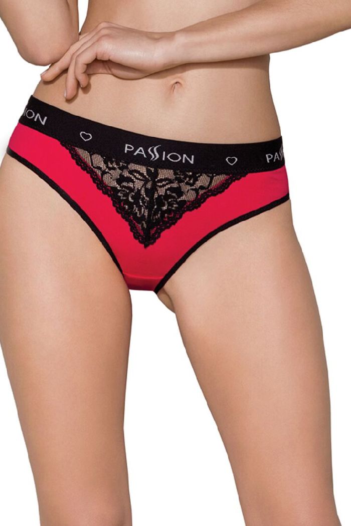 Трусики слип с кружевной вставкой PS001 red/black