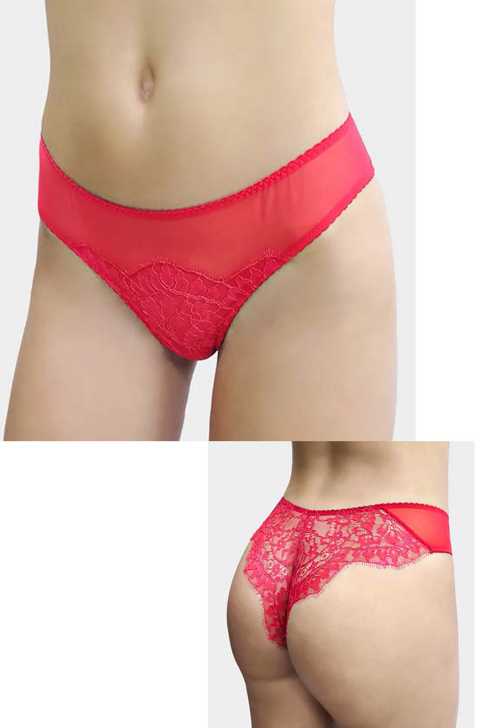 Трусики бразилиана с кружевом SS185 red